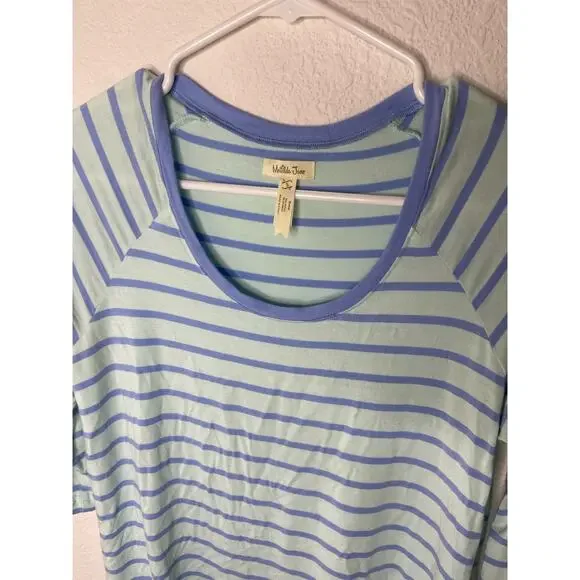Matilda Jane Womens Small Blue Striped Oversize Tee Top 3/4 Sleeve Scoop Neck - Picture 5 of 6